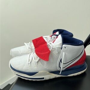 Kyrie Irving Infinity Nike White and Red High-Tops with Blue Accents